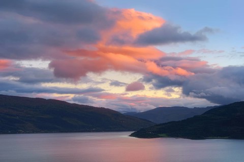 Sunset over a fjord