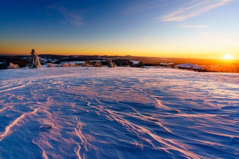 Panoramic view from Wasserkuppe in south direction in winter