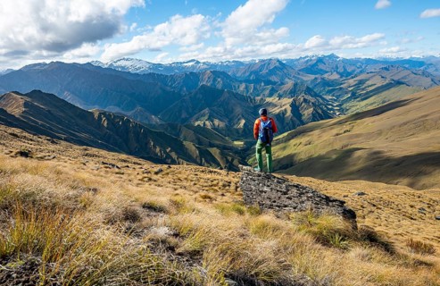 Hiker stands on stone