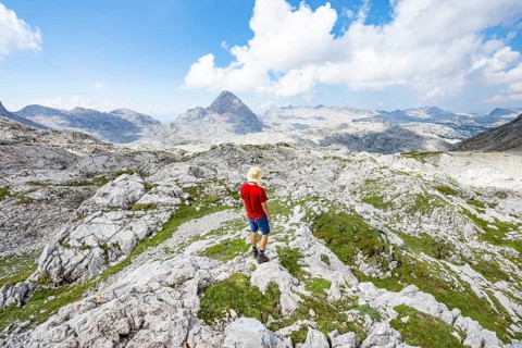 Hiker looks into the distance