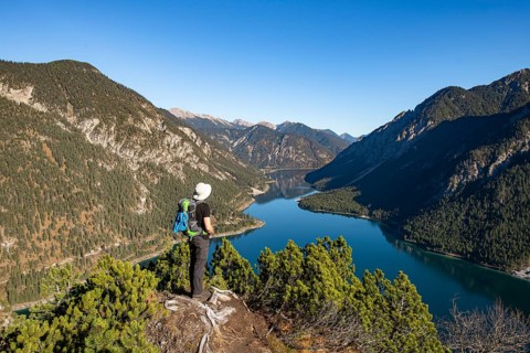 Hiker looks into the distance