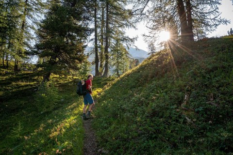 Hiker on Funtenseetauern hiking trail