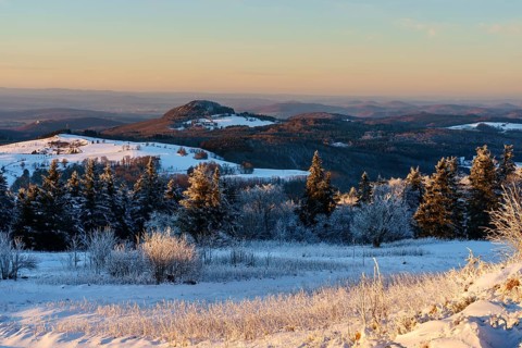 Panoramic view from Wasserkuppe in southwest direction in winter