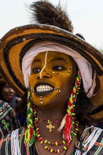 Wodaabe-Bororo man with face painted at the annual Gerewol festival