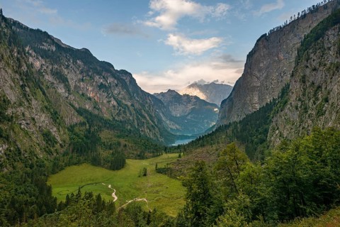 View of the Obersee and Koenigssee from the Roethsteig