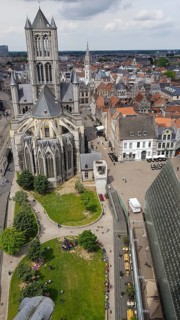 City view of Belfry Belfry at the Sint-Niklaaskerk church and medieval buildings