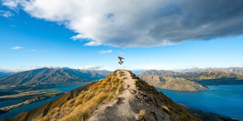 Hiker takes a skydive