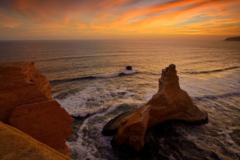 Evening mood over the rock Catedral at Playa Supay