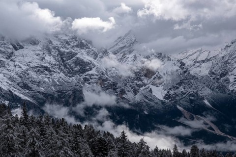 Winter landscape in the mountains of the Dolomites