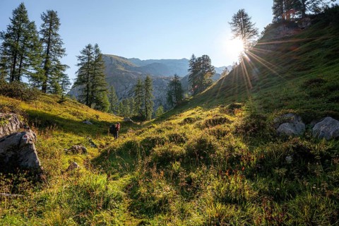 Hiker on Funtenseetauern hiking trail
