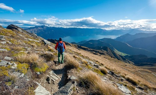 Hiker on the hiking trail to Ben Lomond