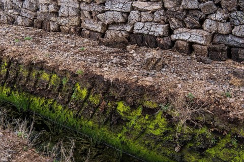 Peat sods stacked up in a bog