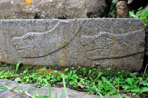 Snake representation on a step in the ruins of Chavin de Huantar