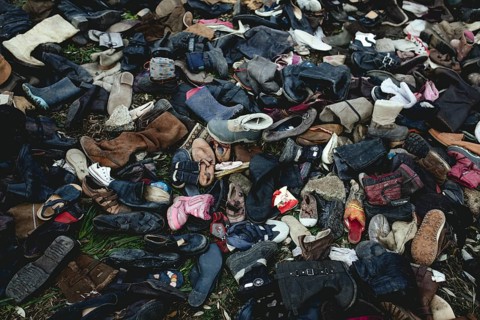 Delivery of old shoes for the inmates of Camp Moria