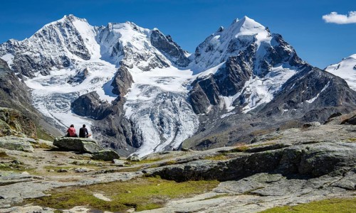 Viewpoint on Fuorcla Surlej with Piz Bernina and Piz Roseg