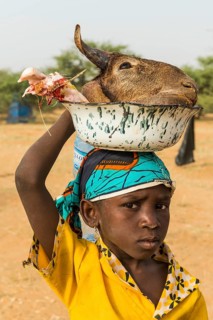 Young boy with goat hat in a pot