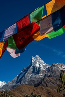 Machapuchare with Buddhist prayer flags