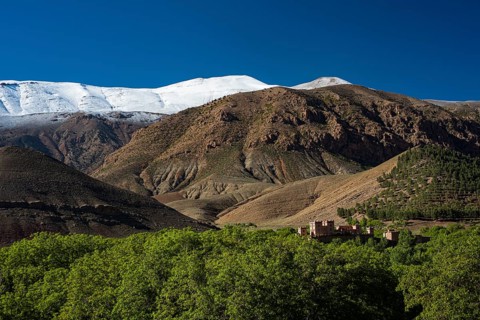 Mountain landscape with snow-covered mountain