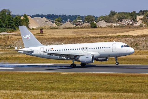 An Airbus A319 aircraft of Sundair with the registration D-ASSK at Kassel Calden Airport