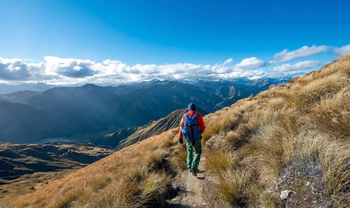 Hiker on the hiking trail to Ben Lomond
