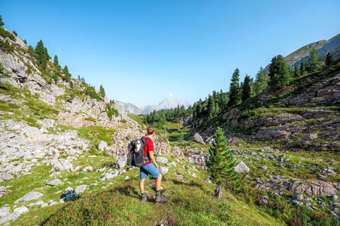 Hiker looks into the distance