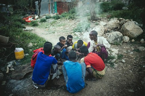 Incense farmer Said with the children of the extended family at communion