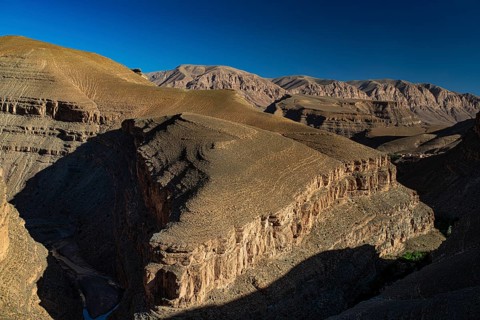 View of canon-like erosion landscapes in the upper Dade Valley near Msemrir