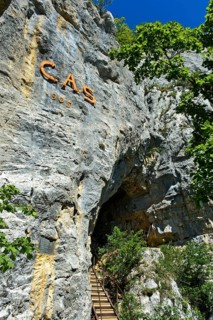 At the entrance to the Orjobet cave on the Orjobet geological trail to the summit of Mont Saleve
