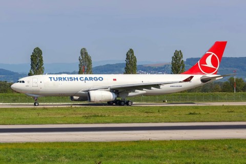An Airbus A330-200F of Turkish Cargo with registration TC-JDO at EuroAirport Basel Mulhouse
