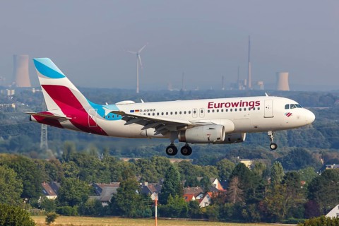 An Airbus A319 aircraft of Eurowings with the registration D-AGWX at Dortmund Airport