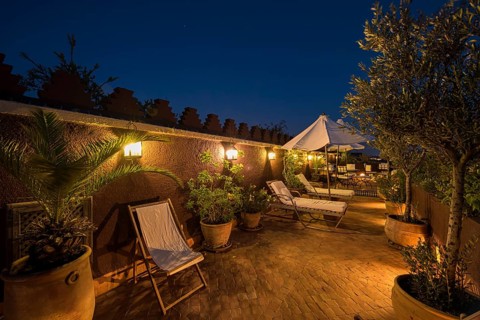 Roof terrace of a riad in the evening light