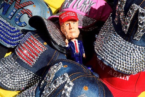 Donald Trump as joke figure with Make America great again Baseball Cap
