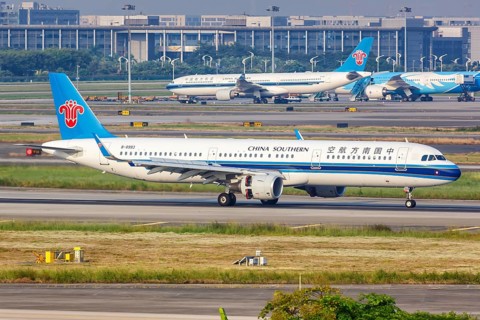 An Airbus A321 aircraft of China Southern Airlines with registration number B-8993 at Guangzhou Baiyun