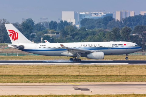An Air China A330-200 aircraft with registration number B-6080 at Beijing Airport