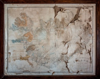 Historical map of Iceland in picture frame at Torfhof
