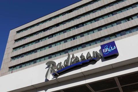 Radisson Blu Scandinavia logo on the building