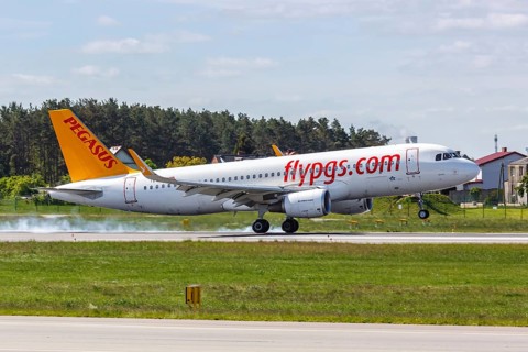 An Airbus A320 aircraft of Pegasus Airlines with the registration TC-DCL at Gdansk Airport