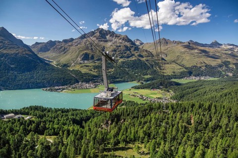 Cable car to Piz Corvatsch with Lake Silvaplana