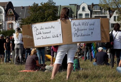 Demo against corona rules on the Rhine meadows