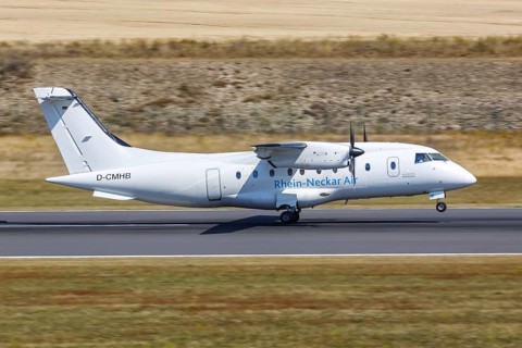 A Fairchild Dornier 328 aircraft of Rhein-Neckar Air with the registration D-CMHB takes off from Kassel Calden Airport