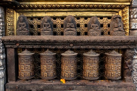 Buddhist prayer wheels at Swayambhunath Stupa