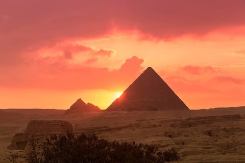 The pyramids of Menkaure at sunset