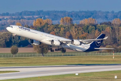 An Airbus A340-600 of Lufthansa with registration D-AIHH at Munich Airport