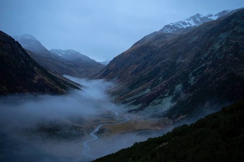 Fog bank hovers over the valley floor