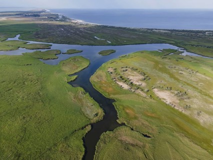 Aerial view on the Danube Biosphere Reserve in Danuble delta