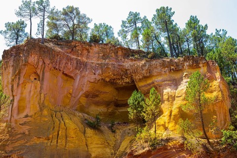 Washed out cliffs in the natural park of the ochre rocks in Roussillon