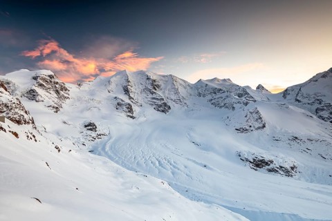 Winter mountain panorama on the Diavolezza in the evening