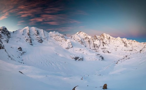 Winter mountain panorama on the Diavolezza in the morning mood
