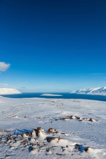 Akureyrifjord in winter with snowy mountains