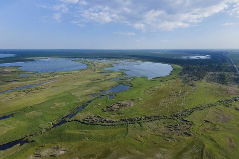 Aerial view on the Danube Biosphere Reserve in Danuble delta